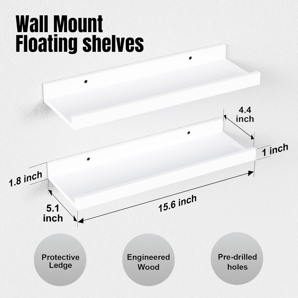 RICHER HOUSE 3 Set White Floating Shelves, Wall Mounted White Shelves for Wall Decor, Picture Ledge