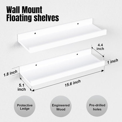 RICHER HOUSE 3 Set White Floating Shelves, Wall Mounted White Shelves for Wall Decor, Picture Ledge