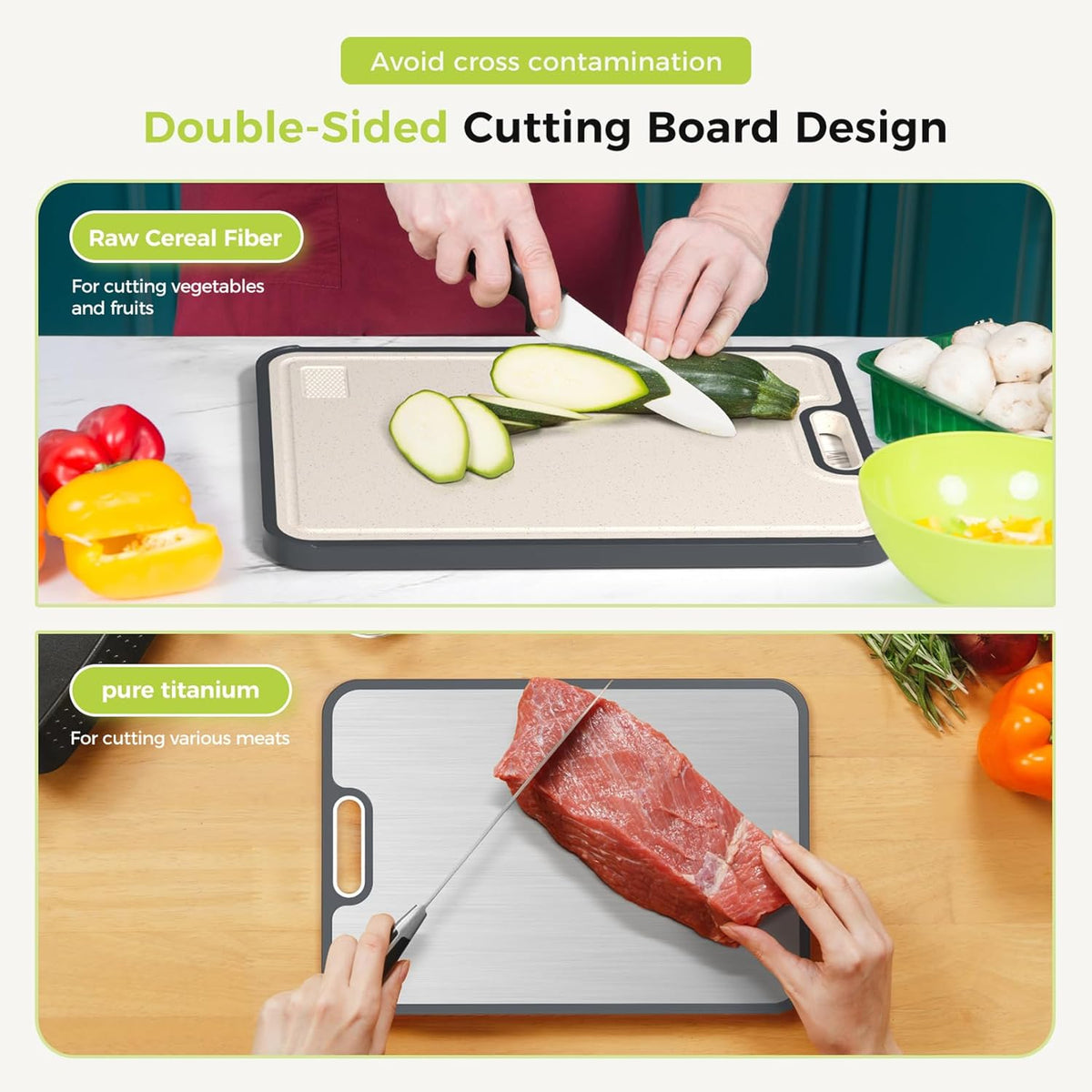 Titanium Cutting Board for Kitchen, Cutting Board Double Sided Food Grade, Pure Titanium and Wheat