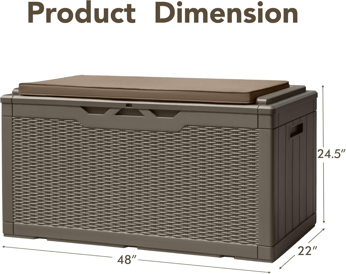 Devoko 100 Gallon Deck Box, Waterproof Resin Outdoor Storage Box with Cushion for Outside, Large