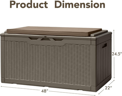 Devoko 100 Gallon Deck Box, Waterproof Resin Outdoor Storage Box with Cushion for Outside, Large