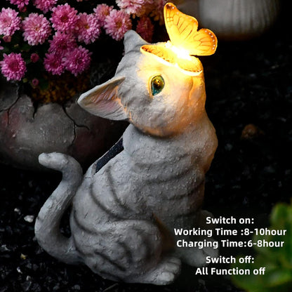 Cat Garden Figurines Outdoor Decor Solar Statue with LED Lights for Patio Lawn Yard Art Decoration