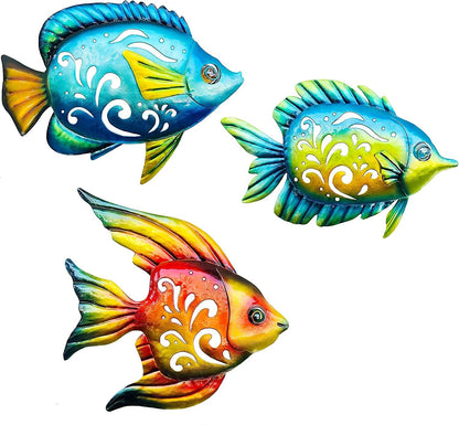 Weibefee Coastal Wall Decor, Ocean Sea Metal Fish Wall Decor, Hanging Wall Art Decoration for