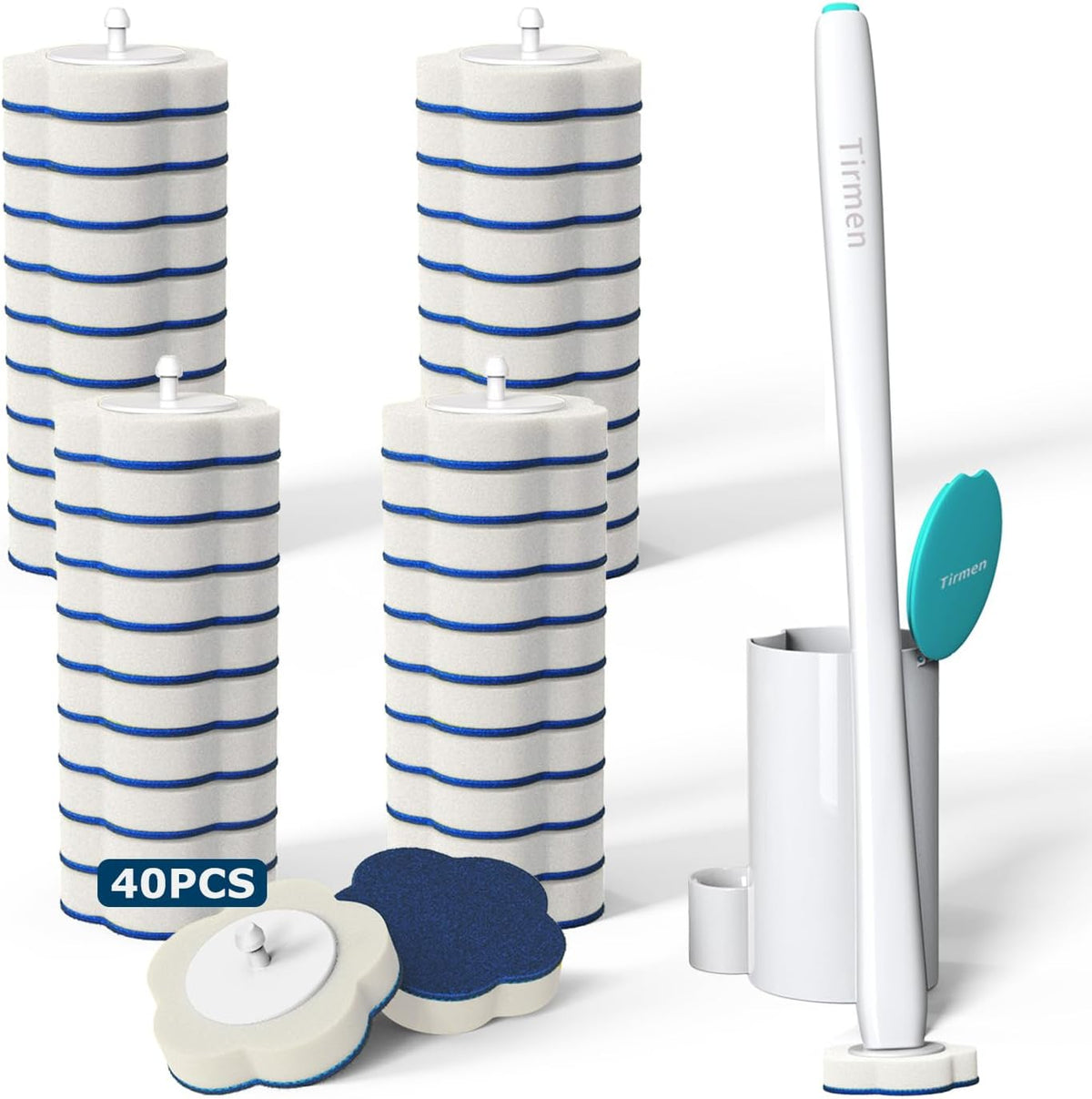 Disposable Toilet Brush: Toilet Bowl Brush and Holder Set with 40 Wand Refills, Upgraded Handle, 2X