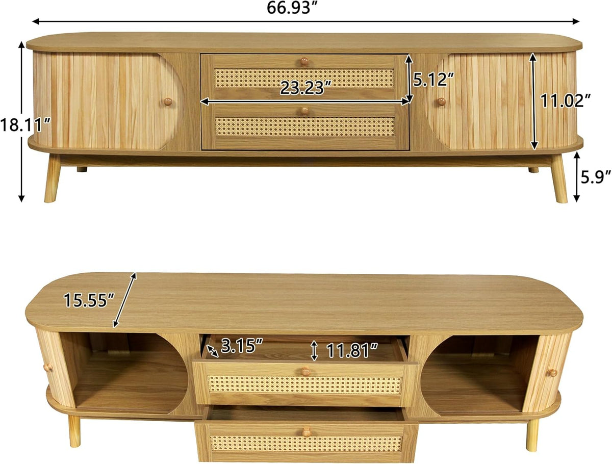 Merax Modern Fluted TV Stand for 75" TVs, Mid-Century Entertainment Center Tambour Door Media