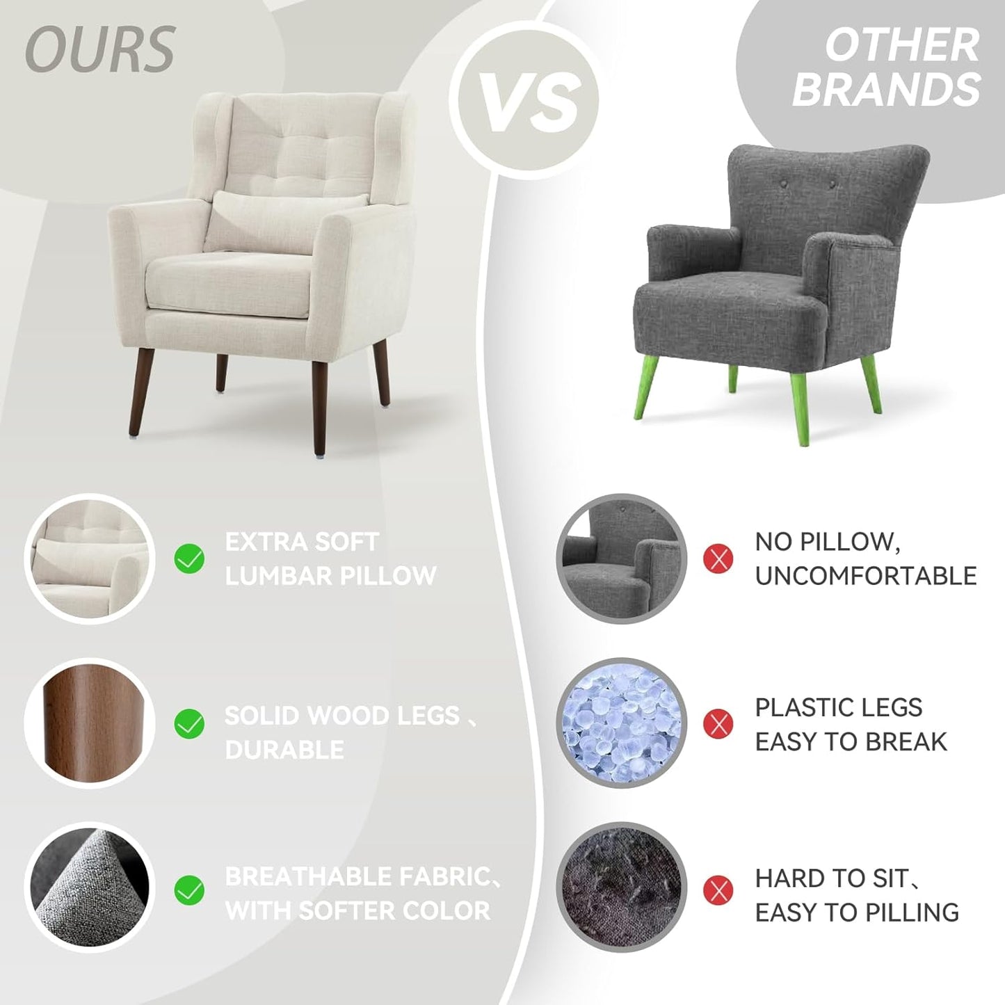 Modern Accent Chair, Upholstered Armchair with Pillow, Fabric Single Sofa Chair with Lounge Seat