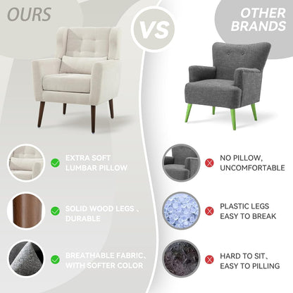 Modern Accent Chair, Upholstered Armchair with Pillow, Fabric Single Sofa Chair with Lounge Seat