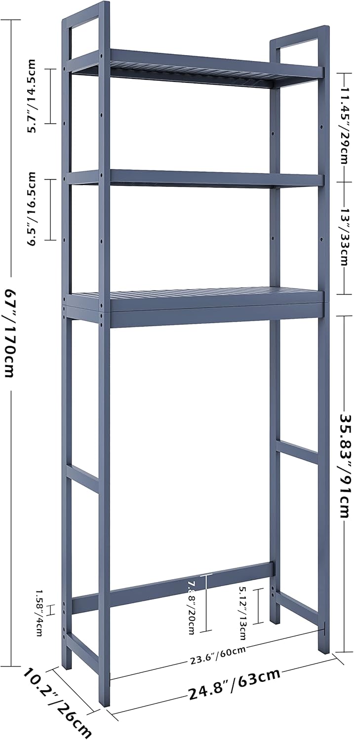 SMIBUY Bathroom Storage Shelf, Bamboo Over-The-Toilet Organizer Rack, Freestanding Toilet Space