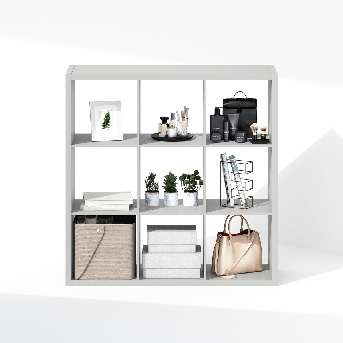 Furinno Cubic Extra Thick 9-Cube Closet Organizers and Storage, Light Grey