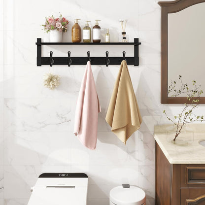 Homode Coat Hanger Wall Mount with Shelf, 29 in Hanging Rack with Storage, Entryway Shelf with Pegs