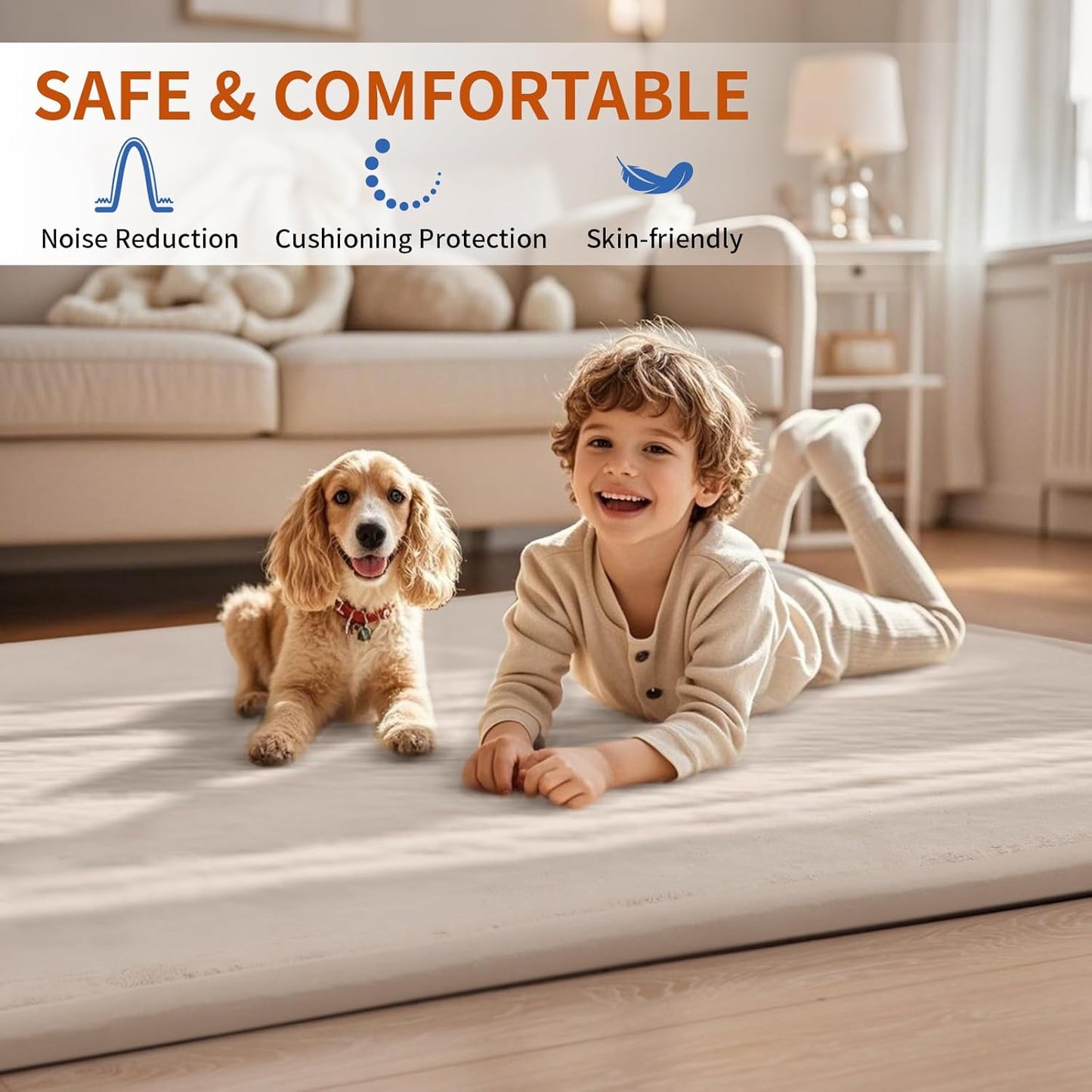ACOMOPACK Baby Play Mat for Floor,1.3" Thick Memory Foam Area Rug for Living Room,Soft Velvet