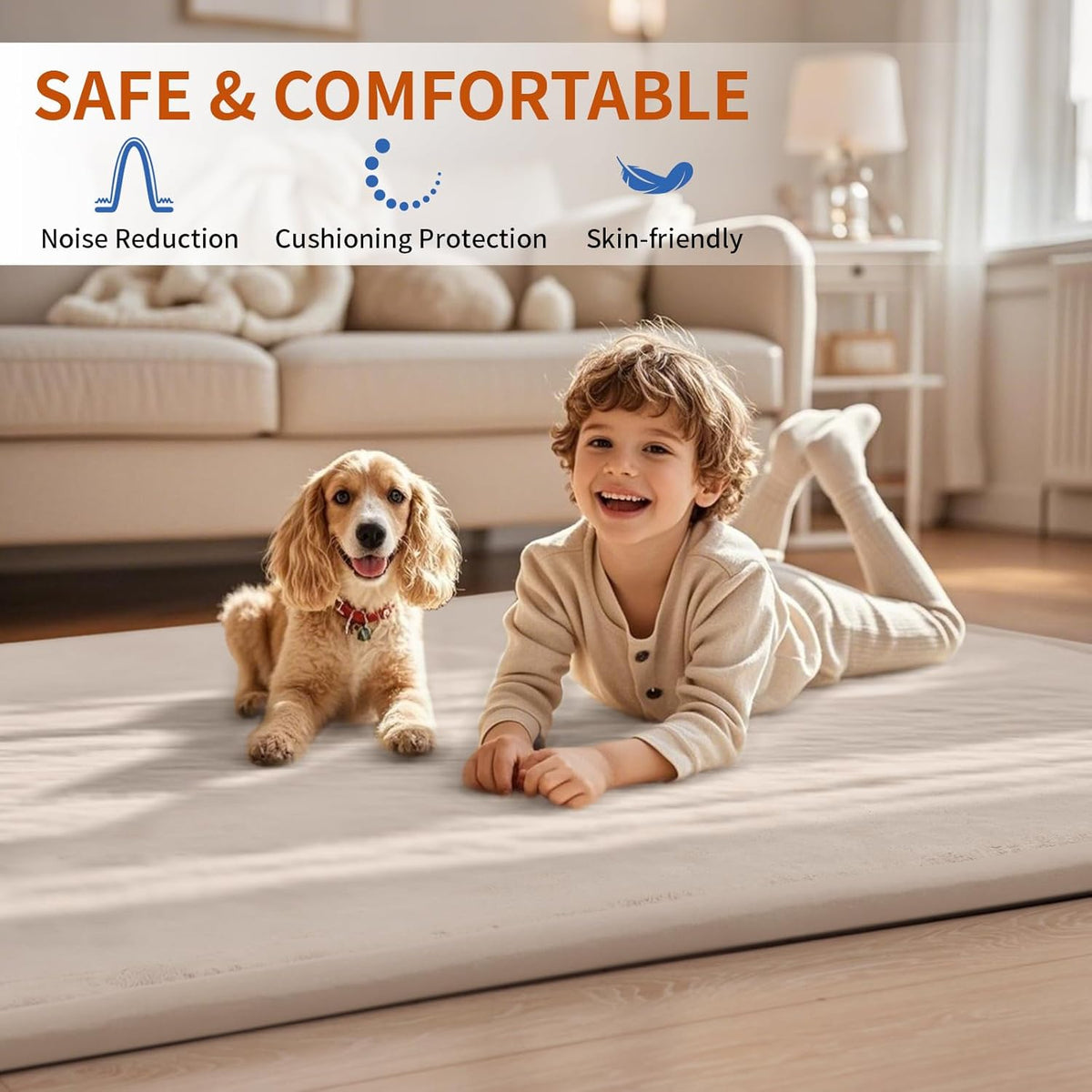ACOMOPACK Baby Play Mat for Floor,1.3" Thick Memory Foam Area Rug for Living Room,Soft Velvet
