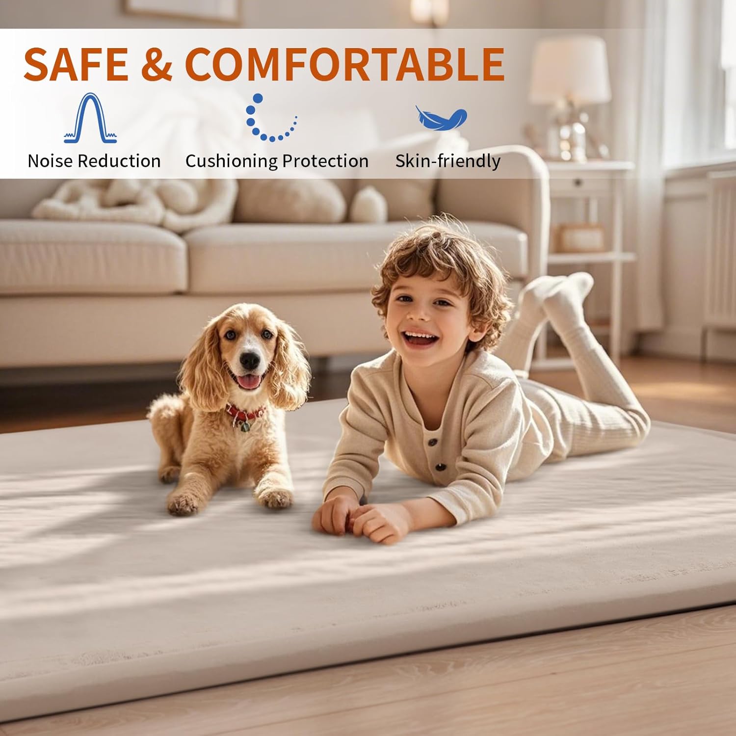 ACOMOPACK Baby Play Mat for Floor,1.3" Thick Memory Foam Area Rug for Living Room,Soft Velvet