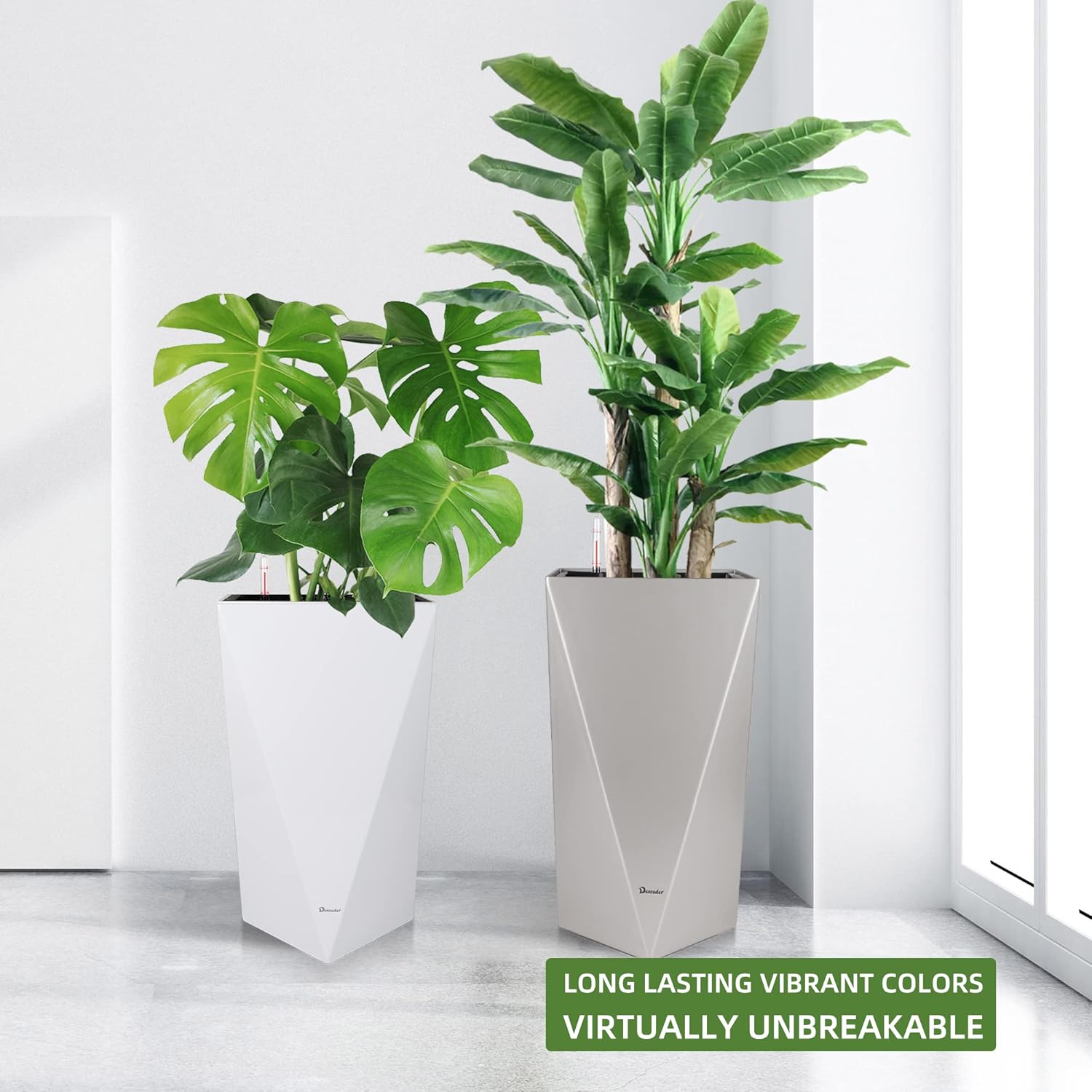 Dexceder 24 Inches Tall Self Watering Planter Diamond Metallic Matte Indoor Outdoor, Thickened
