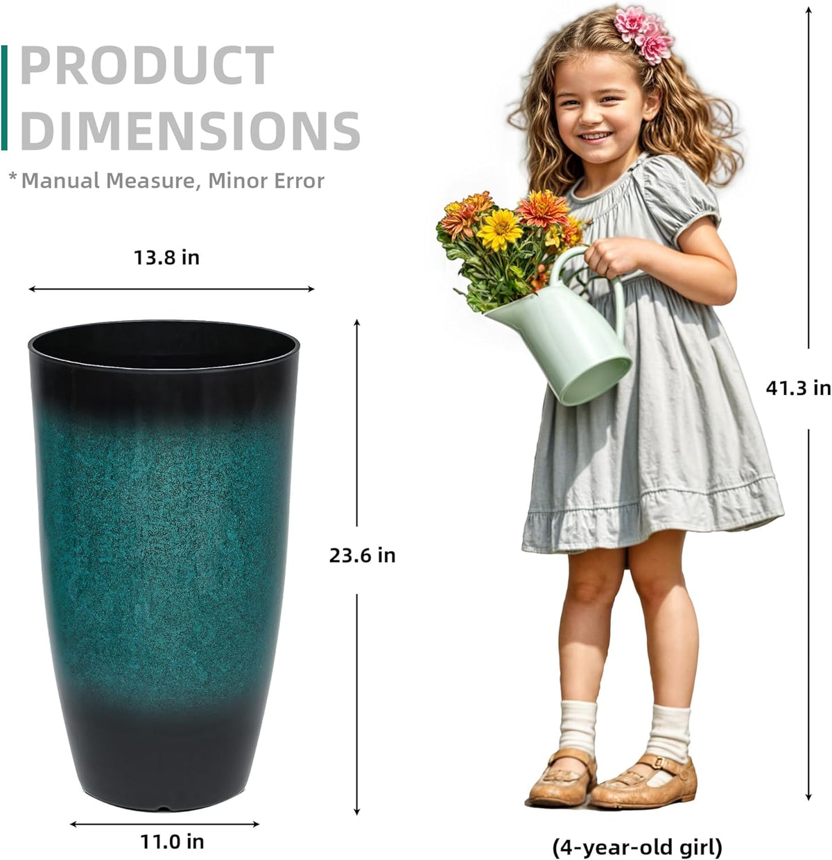 23.6" H Large Tall Outdoor Planters, Set of 2 Plastic Large Flower Pots for Outdoor Plants, with