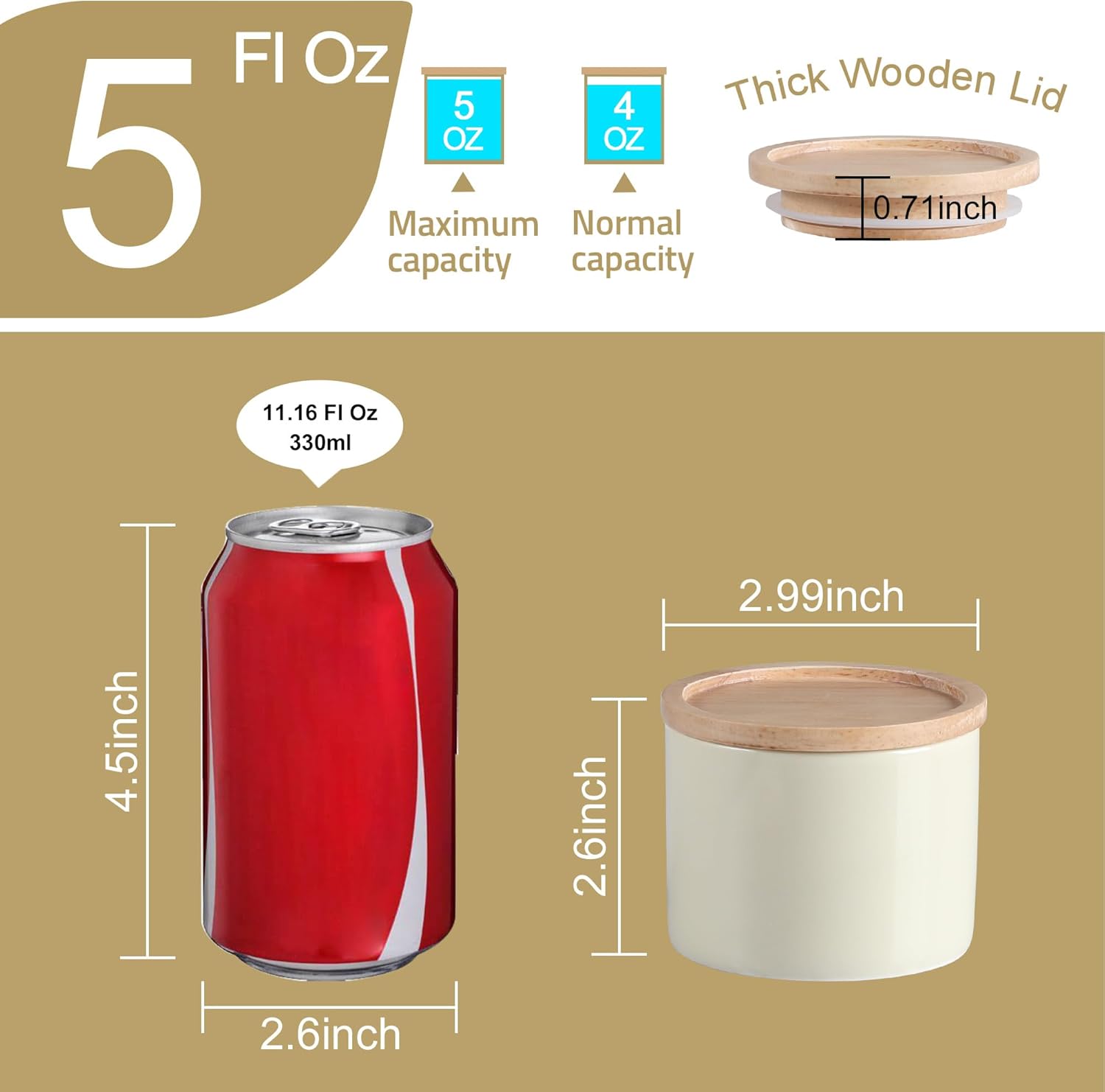 Sweejar Kitchen Canisters Ceramic Food Storage Jar, Stackable Containers with Airtight Seal Wooden