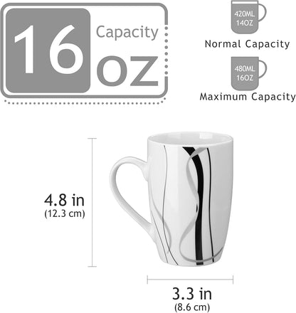 VEWEET Coffee Mugs Set of 6, 16 OZ Large Coffee Cups Set, White Mug Sets Ceramic Mugs Set with Big