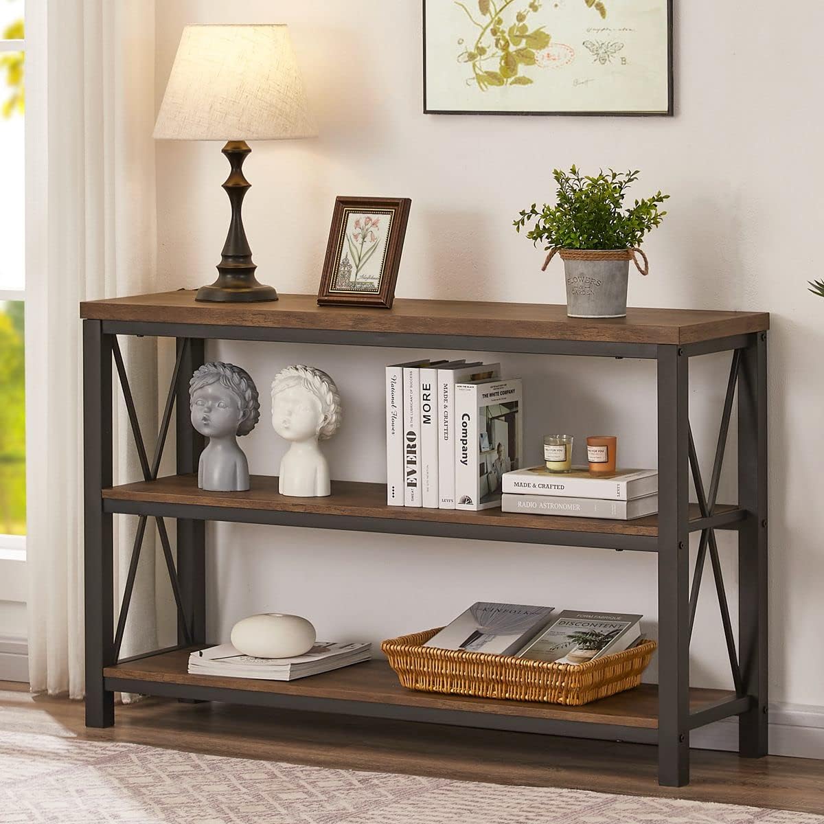 BON AUGURE Rustic Entryway Table, Farmhouse Hallway Table, Console Tables for Entryway, 3 Tier Sofa