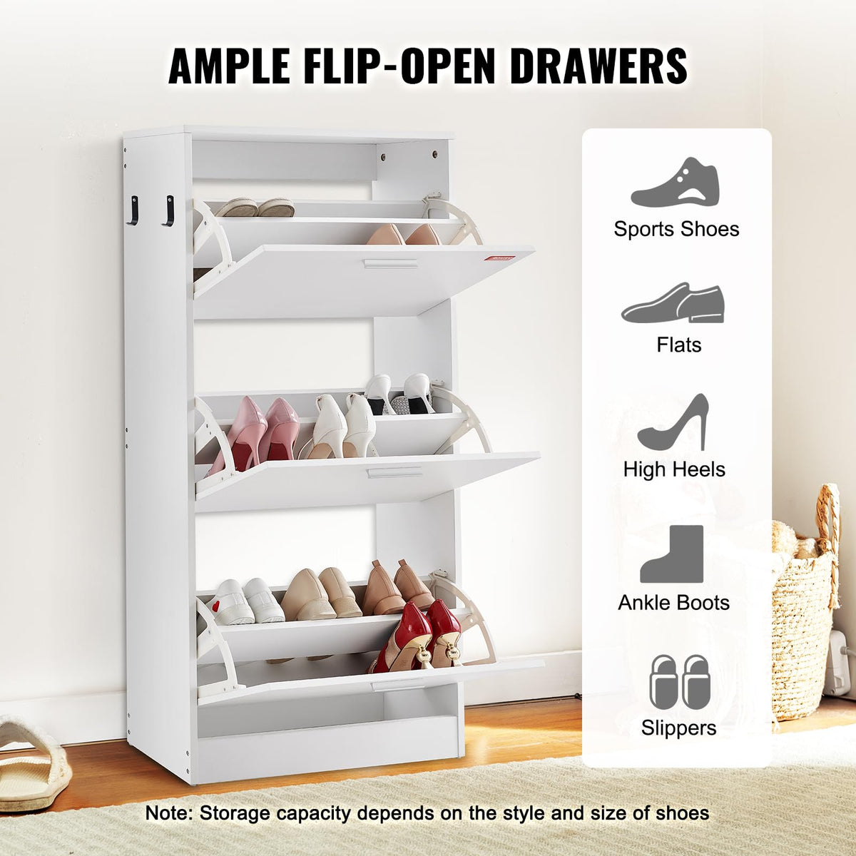VEVOR Shoe Cabinet with 3 Flip Drawers, Shoe Storage Cabinet for Entryway, Free Standing Shoe