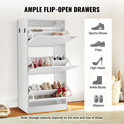 VEVOR Shoe Cabinet with 3 Flip Drawers, Shoe Storage Cabinet for Entryway, Free Standing Shoe