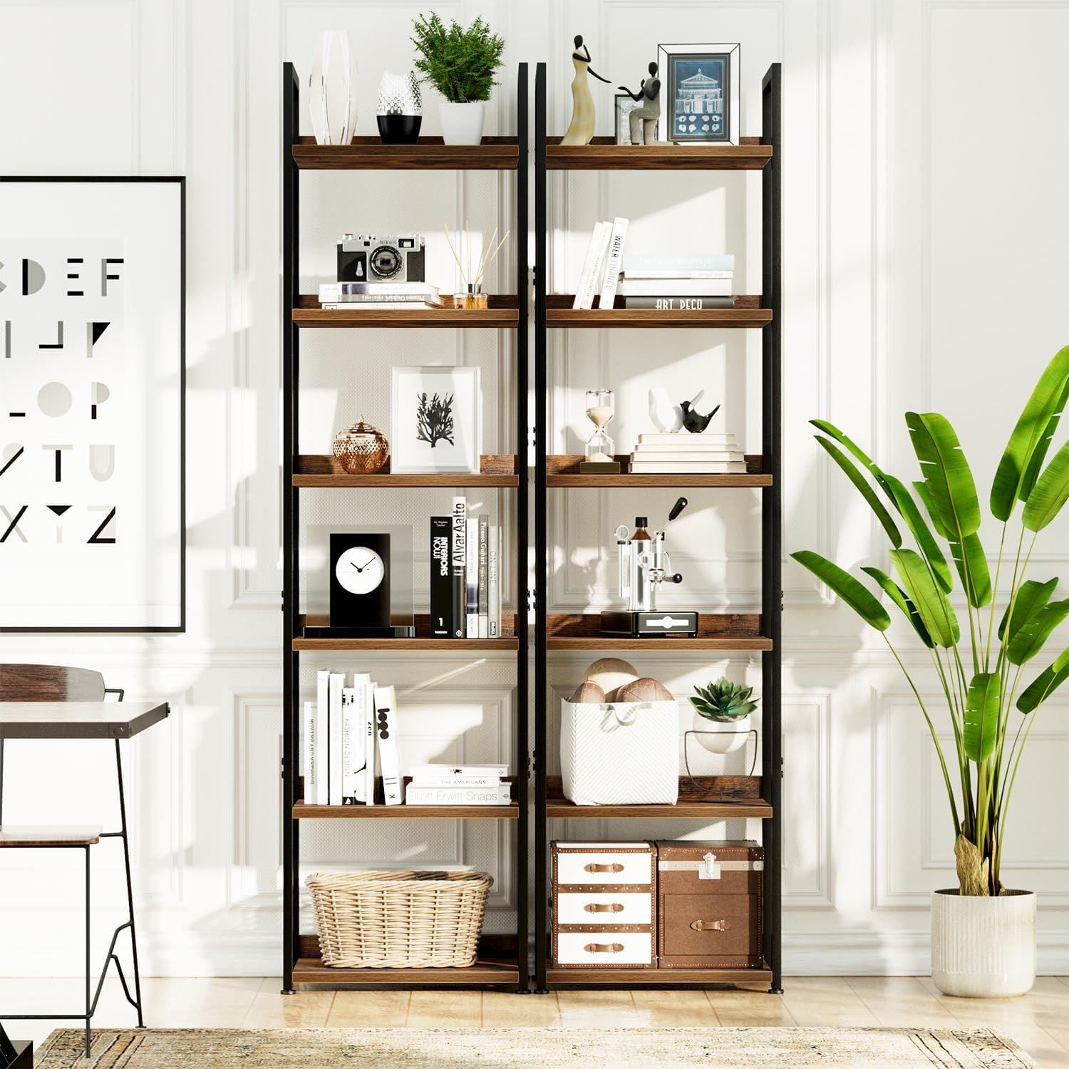 NUMENN Narrow Bookshelf, 6 Tier Bookshelves, Home Office Bookcase Shelf Storage Organizer, Free
