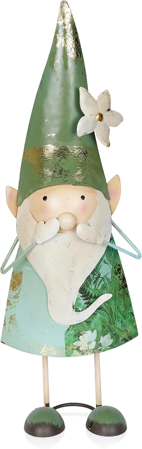 Alpine Corporation - 18" Tall Outdoor Garden Gnome Yard Decoration - Metal Statue with Speak No