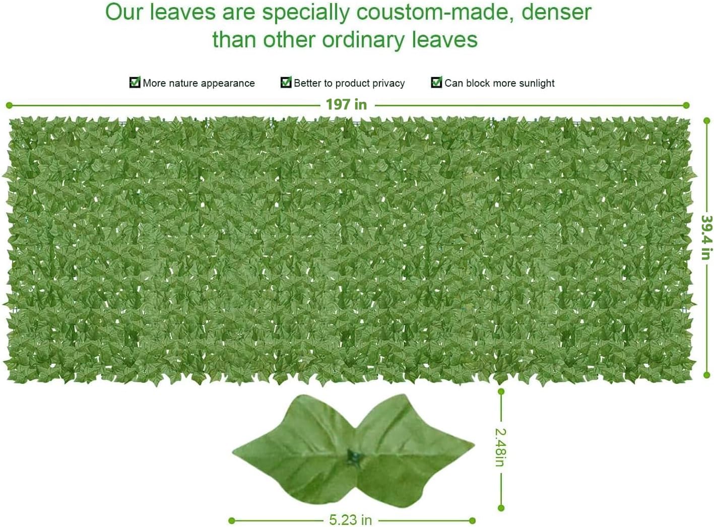 Artificial Ivy Privacy Fence Wall Screen,200x40 in in in UV-Anti Faux Greenery Backdrop Ivy Vine