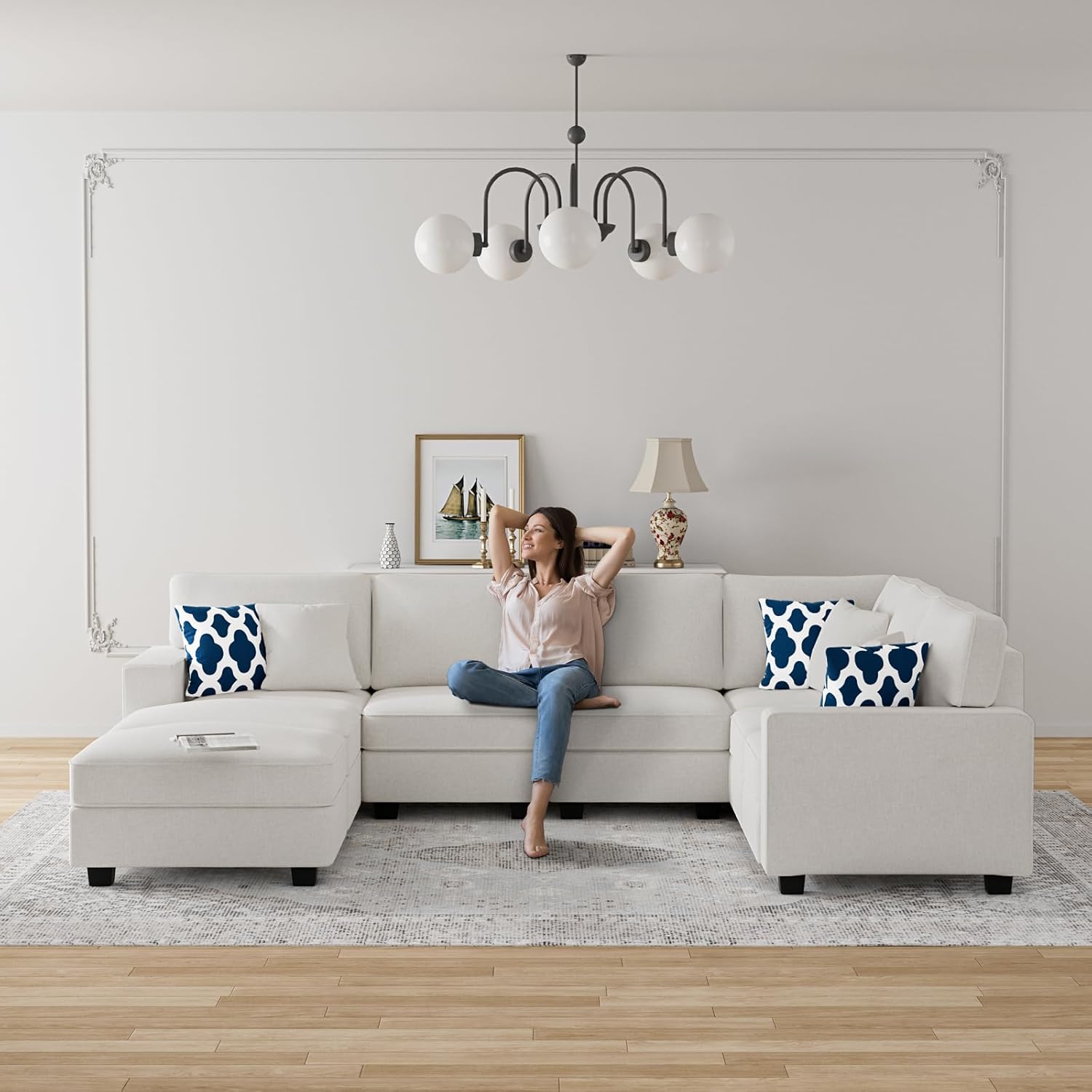 L Lengend Vansen Modular Sectional Sofa U Shaped Couch with Ottoman Modern Reversible Corner