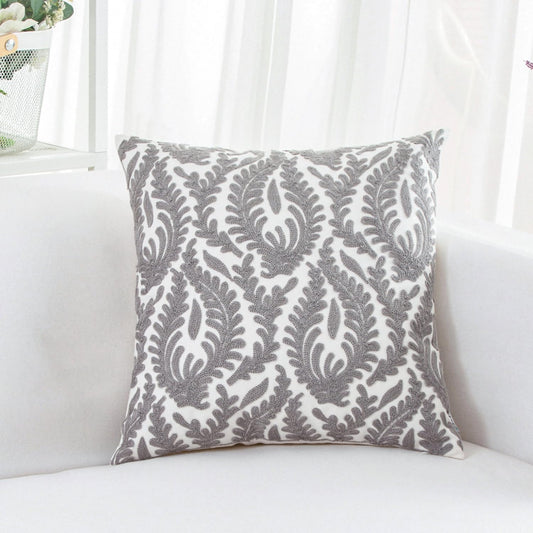HWY 50 Grey Gray Decorative Throw Pillow Covers 18x18 Inch (1 Piece), Embroidered Cotton Farmhouse