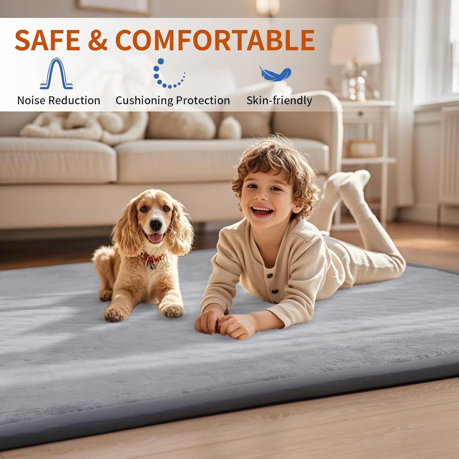 ACOMOPACK Baby Play Mat for Floor,1.3" Thick Memory Foam Area Rug for Living Room,Soft Velvet