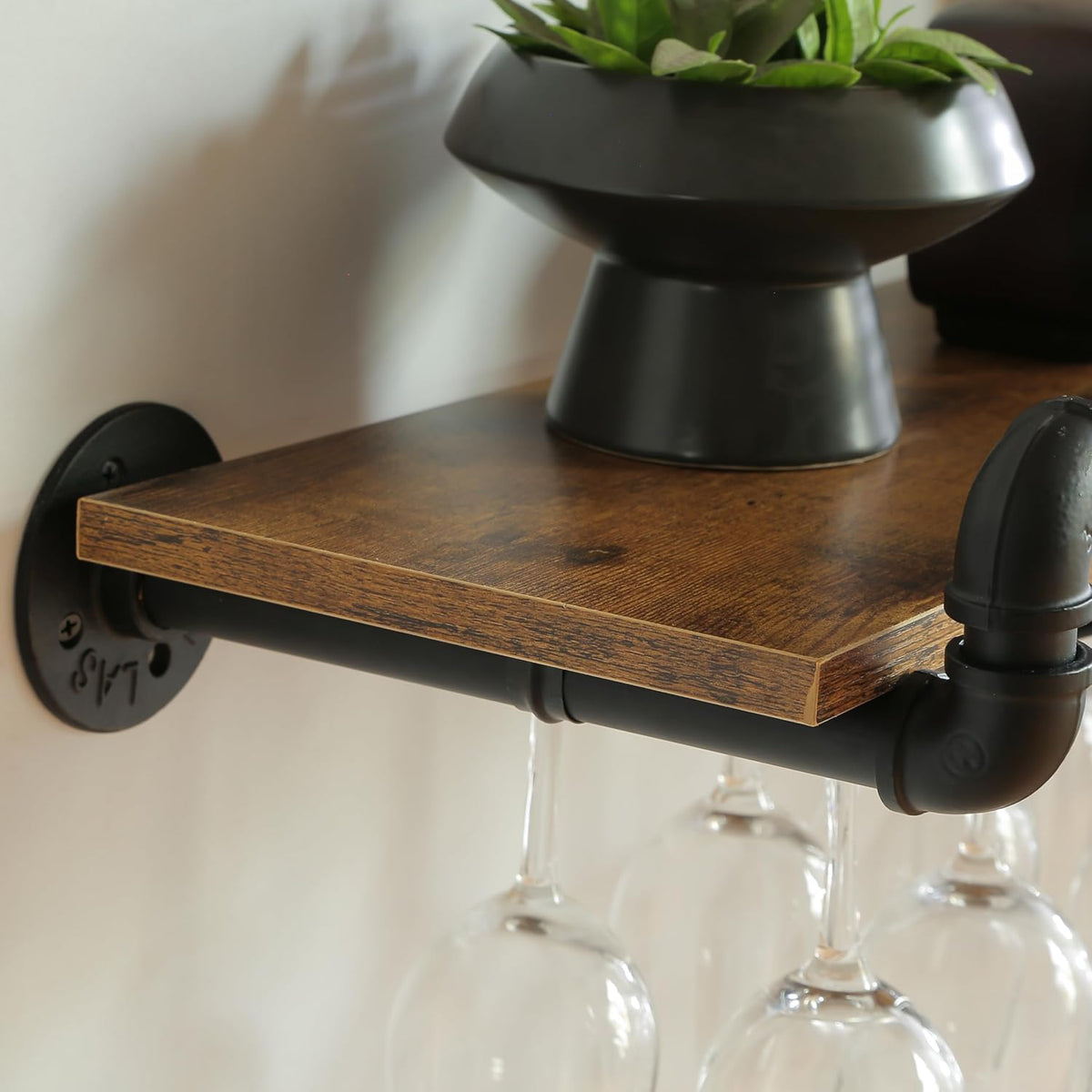 41 Inch Wine Rack Wall Mounted 2 Tier, Hanging Floating Bar Liquor Shelves with Glass Holder