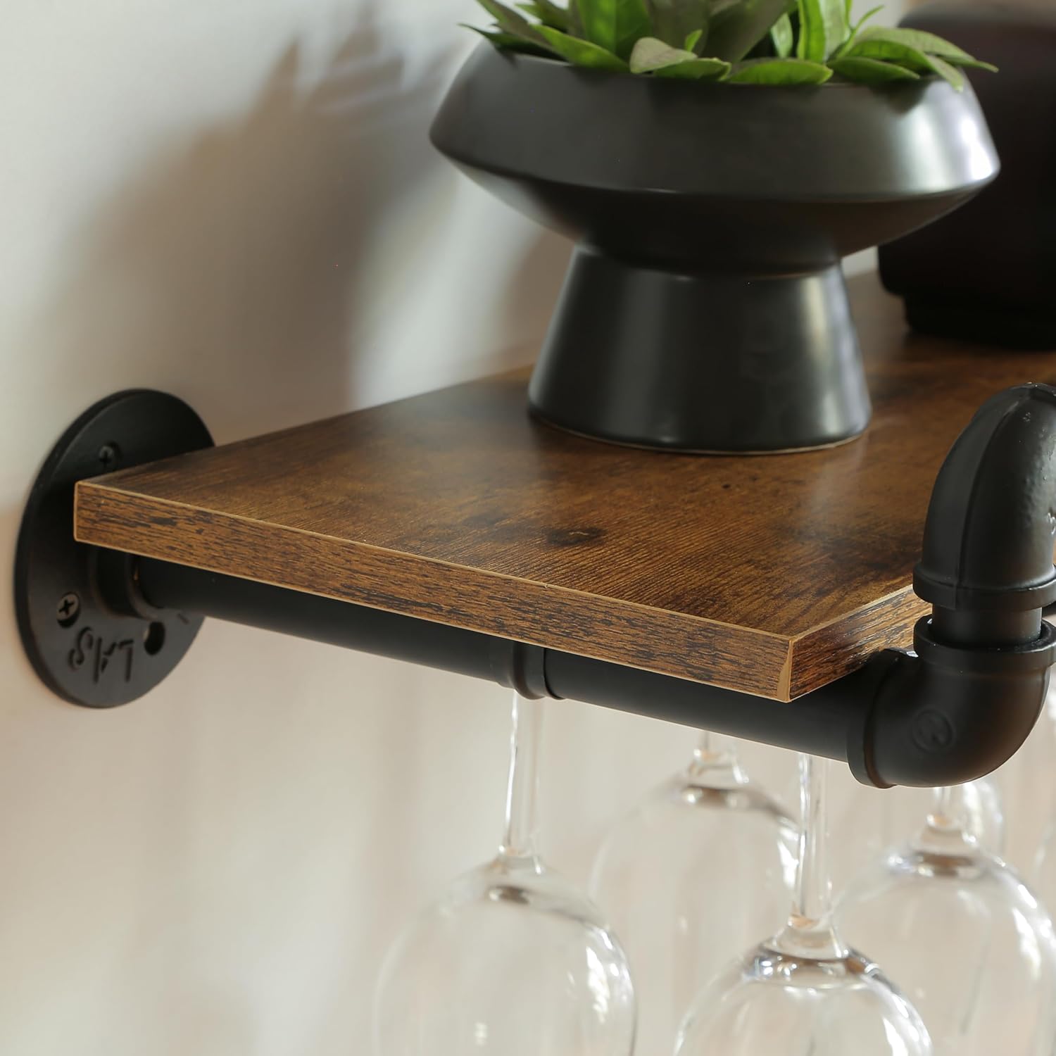 41 Inch Wine Rack Wall Mounted 2 Tier, Hanging Floating Bar Liquor Shelves with Glass Holder