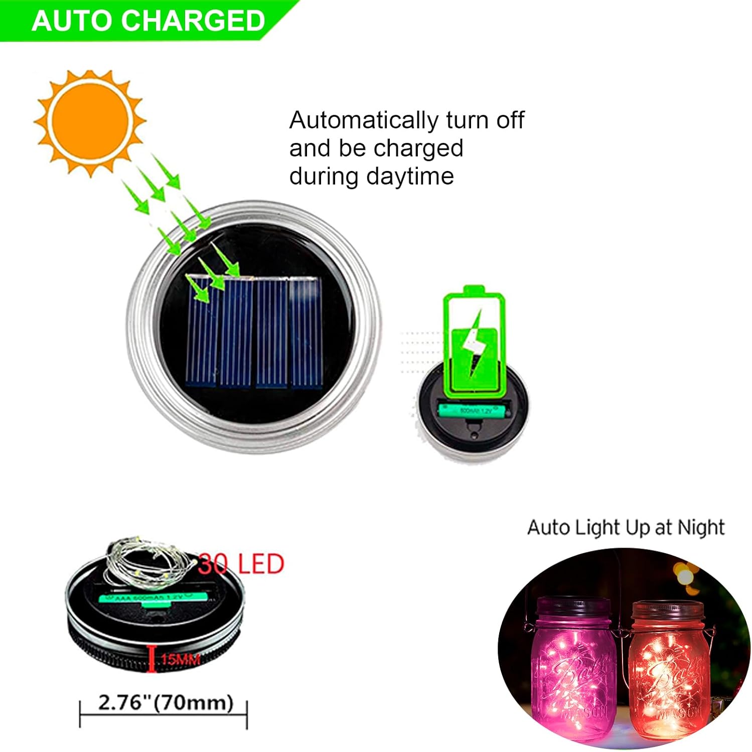 ZNYCYE Mason Jar Solar Lights for Outside, 12 Pack 30LED Fairy Firefly Lights Mason Jar Solar Lids