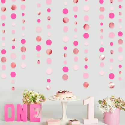 Hot Pink Rose Gold Party Decorations Circle Dots Garland Hanging Polka Dot Streamer for Girls