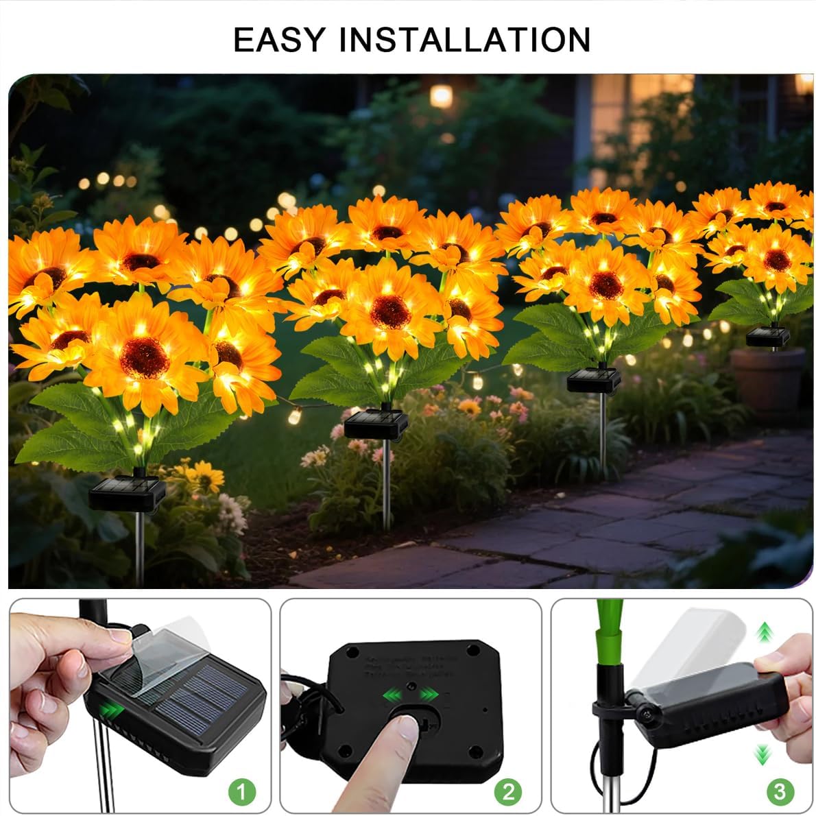 Solar Sunflower Lights 4 Pack with 24 Sunflower Solar Lights Outdoor Garden Decor Birthday Gift for