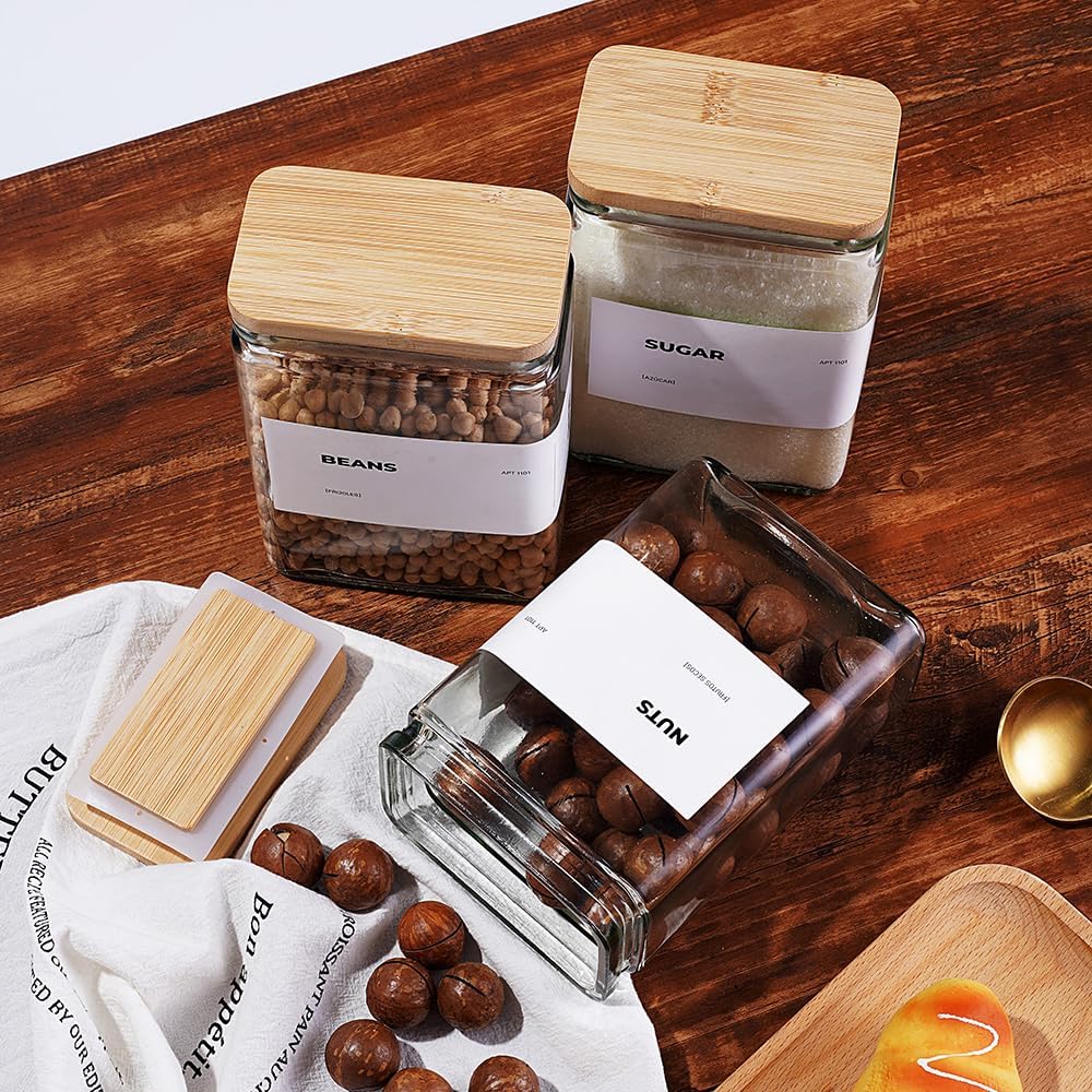 27 oz Glass Storage Jars with Bamboo Lid, set of 6, glass canisters with airtight lids, Clear jars
