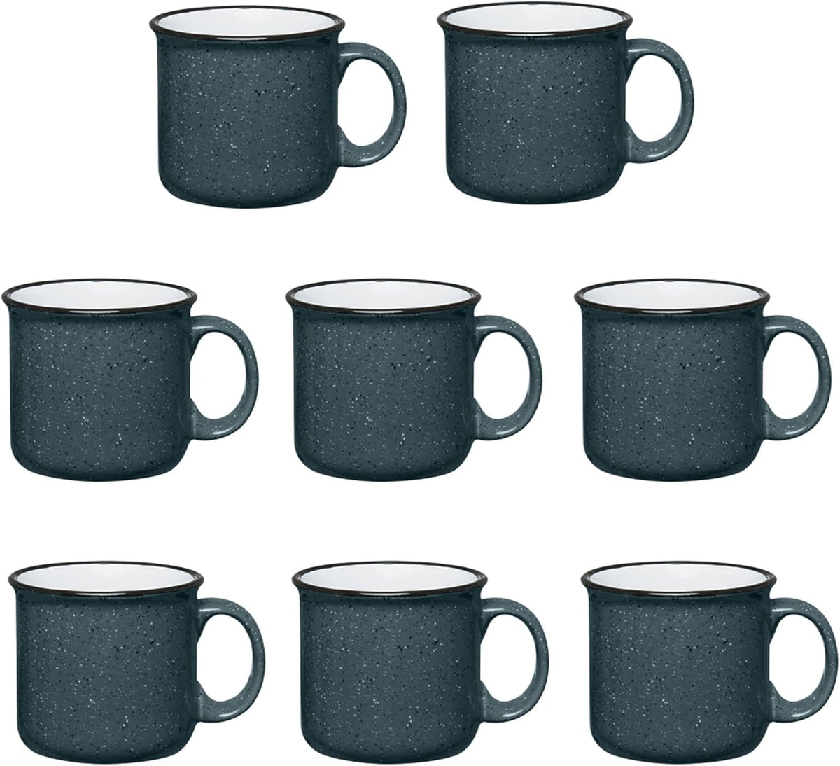 Set of 8 Ceramic Campfire Mugs – 15 Oz, Gray – Coffee & Tea Cups for Home, Work, Travel, Camping