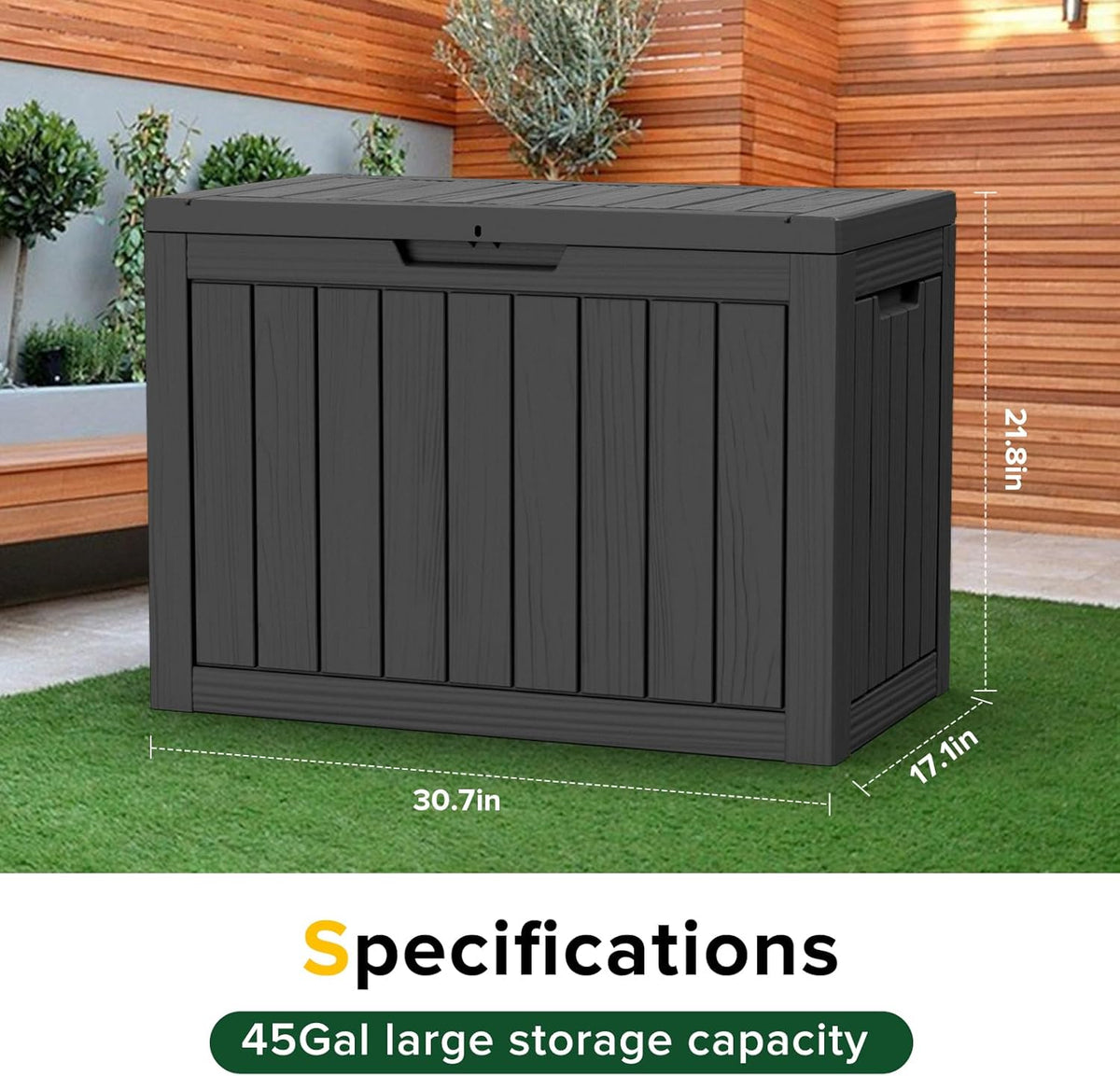 46 Gallon Outdoor Deck Box,Storage Lockable Waterproof Patio Furniture,Garden Tools,Cushions,Pool