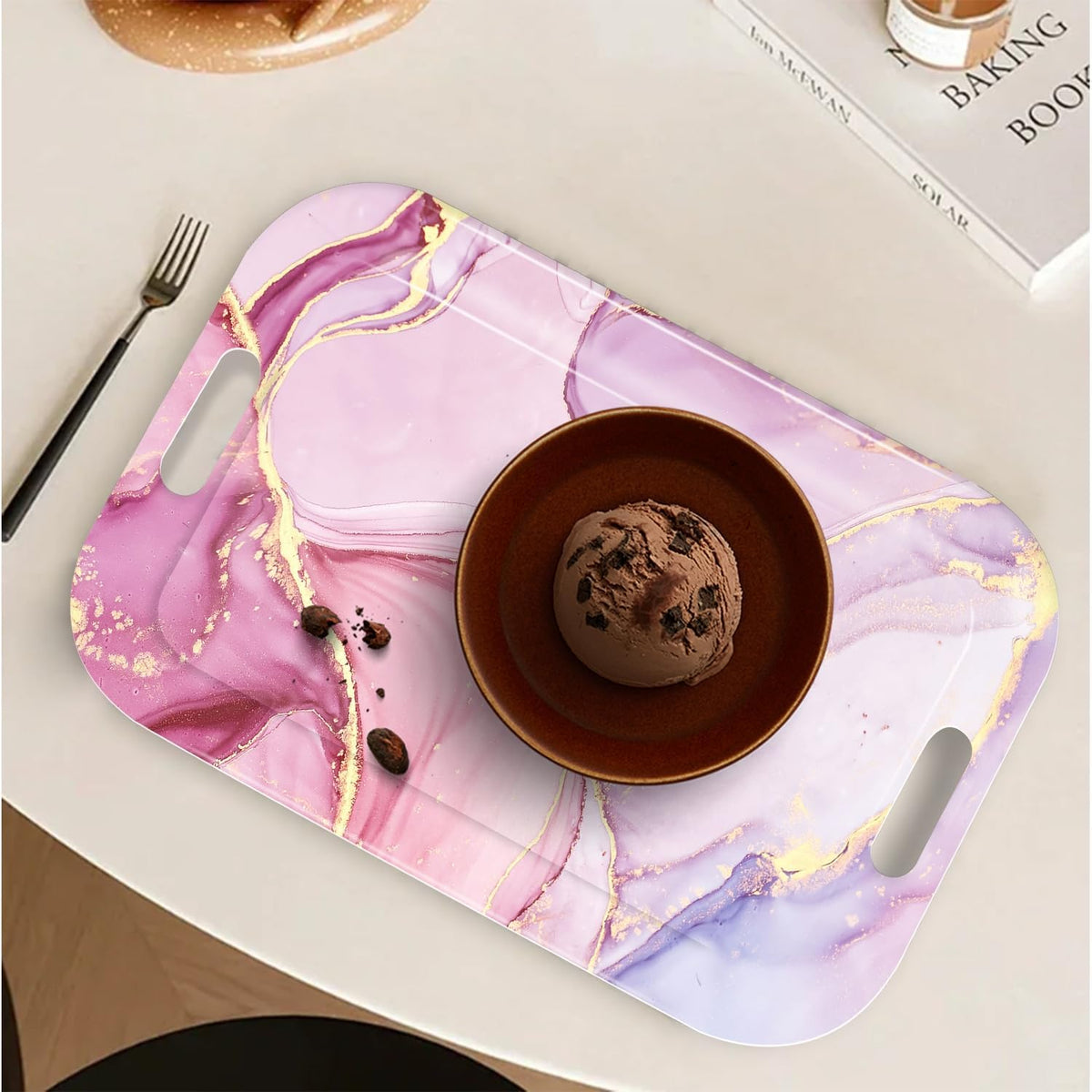 Serving Trays with Handles, 14.5 x 9.8 inch Rectangular Plastic Tray for Restaurant, Kitchen