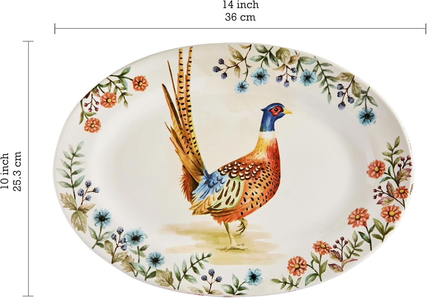 Bico Autumn Birds 16 plus 14 inch Oval Platters Set, Set of 2, Microwave and Dishwasher Safe, for