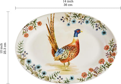 Bico Autumn Birds 16 plus 14 inch Oval Platters Set, Set of 2, Microwave and Dishwasher Safe, for