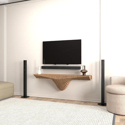Parametric 50 inch Floating Shelf TV Unit Modern Geometric Wooden Wall Piece Decor Natural Oak