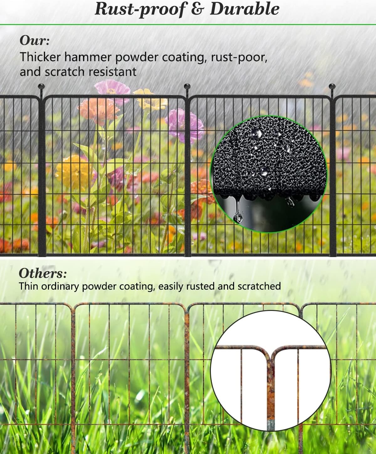 Decorative Black Metal Fencing Garden Fence with Gate, 4.5ft(L) 32in(H) 2 Fence Panels No Dig Fence