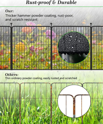 Decorative Black Metal Fencing Garden Fence with Gate, 4.5ft(L) 32in(H) 2 Fence Panels No Dig Fence