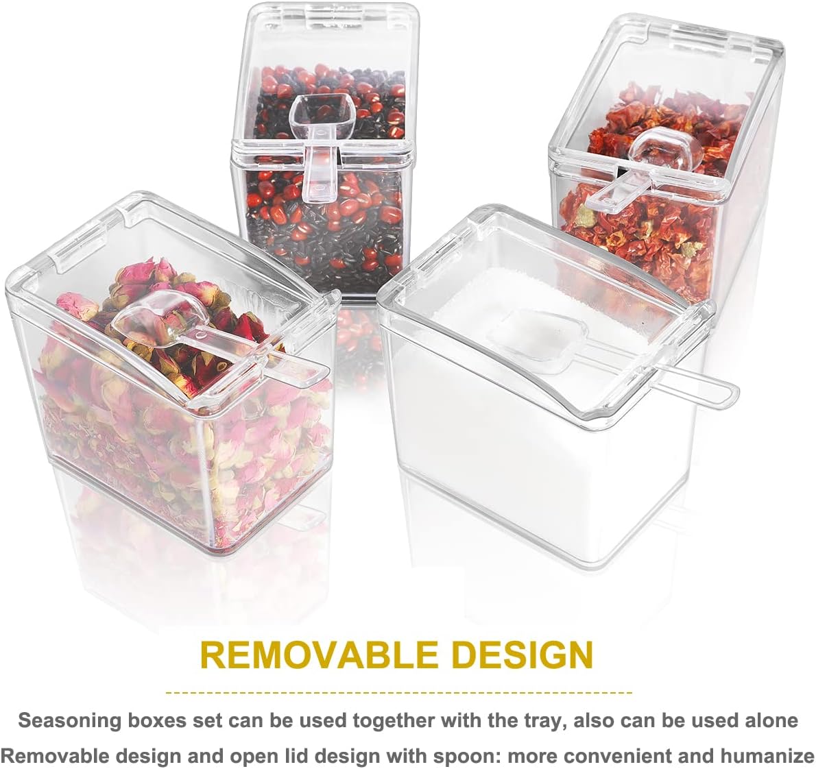 Clear Seasoning Box 4 PCS/Set, Acrylic Seasoning Rack Seasoning Storage Container Condiment Jar