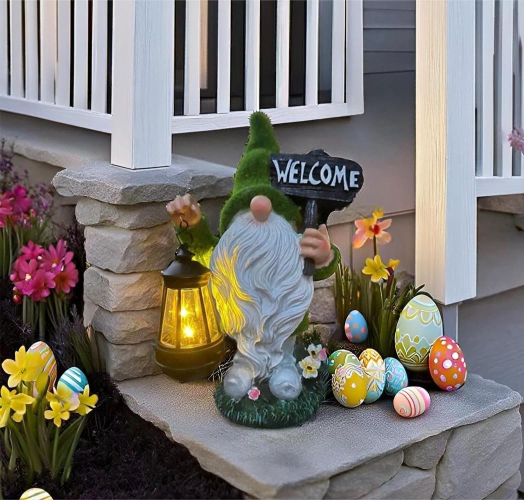 Solar Gnome Outdoor Garden Fall with Solar Lantern - 11’’Halloween Autumn Welcome Gnomes