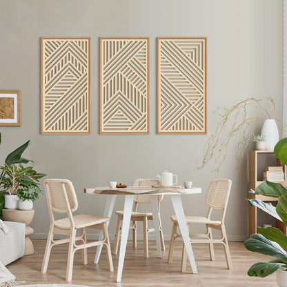 IARTTOP 3 Pieces Wood Boho Wall Art Framed Mid century Modern Wooden Wall Decor Large Minimalist