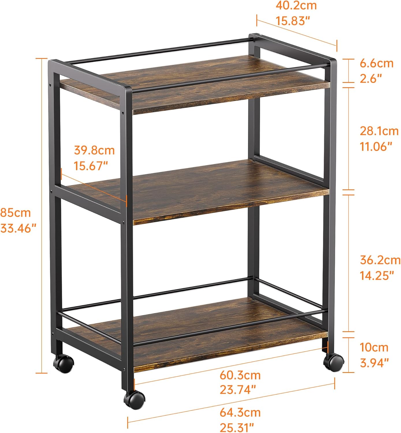 HITNET Bar Cart for The Home, Home Bar Serving Cart with Wheels and Storage Shelves, 3 Tier Rolling