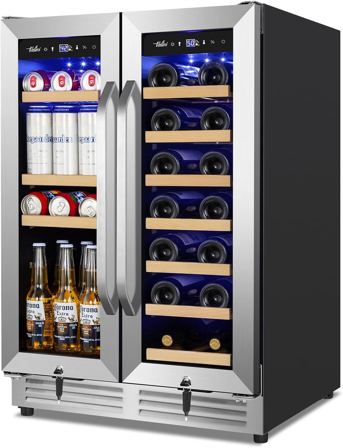 Wine and Beverage Refrigerator Upgraded, 24 Inch Beverage Refrigerator Cooler Dual Zone with Glass
