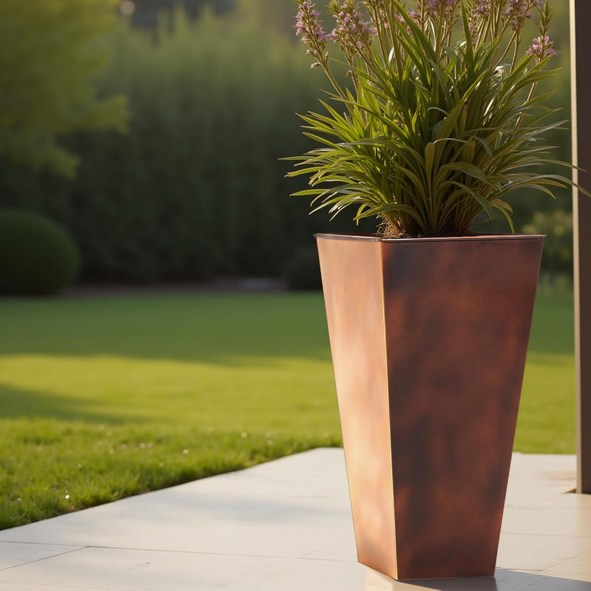 WORTH Garden 12" Dia x 25" H Large Metal Planter Set of 2, Matte Bronze Retro Finish Tall Square